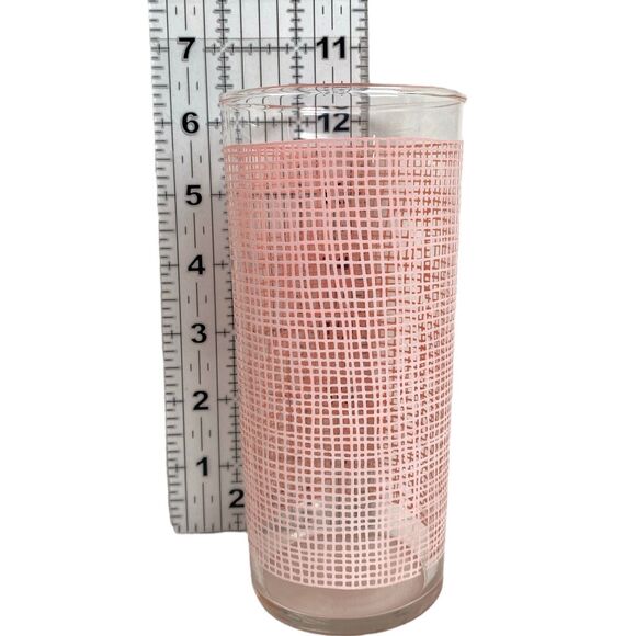 Pink Federal Glass Basketweave 6.75” Tall Tumbler Retro Barware - Picture 2 of 5